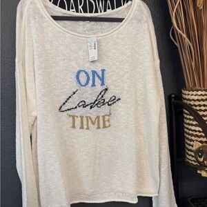 Maurices Cream Sweatshirt with Blue and Gold On Lake Time Text! New with tags!